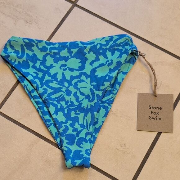 NWT Stone Fox Swim Sumatra Bikini Bottom Ocean Bloom blue high rise size XS - Picture 2 of 10